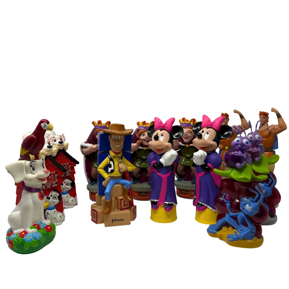 Vintage Disney Bubble Bath Bottles Lot 15 Johnson's Minnie Woody Hercules 90s